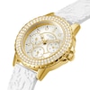 Thumbnail Image 2 of Guess Crown Jewels Ladies' Gold Tone Stone Set Bezel White Silicone Strap Watch