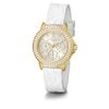 Thumbnail Image 4 of Guess Crown Jewels Ladies' Gold Tone Stone Set Bezel White Silicone Strap Watch