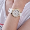 Thumbnail Image 5 of Guess Crown Jewels Ladies' Gold Tone Stone Set Bezel White Silicone Strap Watch