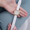 Thumbnail Image 6 of Guess Crown Jewels Ladies' Gold Tone Stone Set Bezel White Silicone Strap Watch