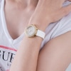 Thumbnail Image 7 of Guess Crown Jewels Ladies' Gold Tone Stone Set Bezel White Silicone Strap Watch