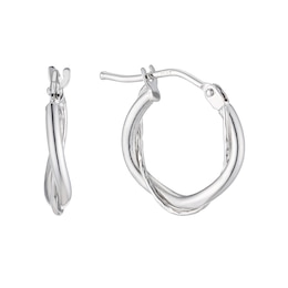 9ct White Gold Double Twist 10mm Hoop Earrings