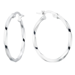9ct White Gold Fancy Twist 20mm Hoop Earrings