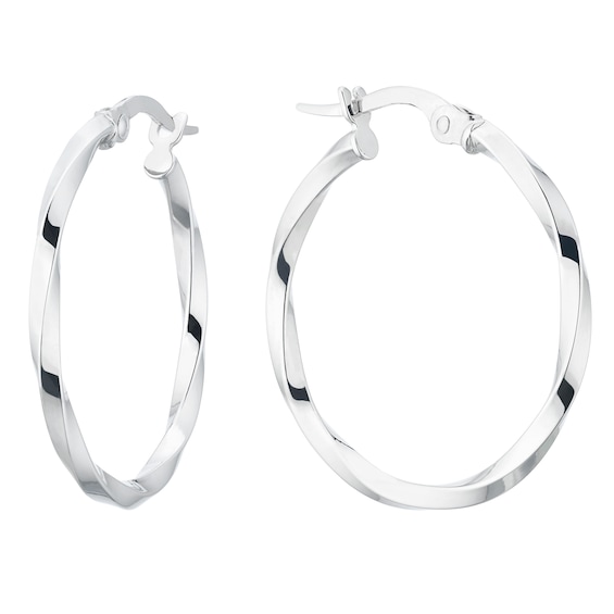 9ct White Gold Fancy Twist 20mm Hoop Earrings