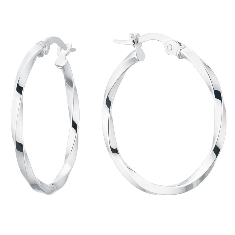 9ct White Gold Fancy Twist 20mm Hoop Earrings