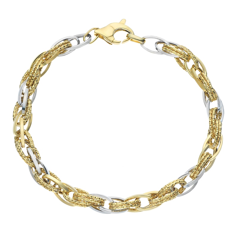 9ct Two Colour Gold Contrasting Link Chain Bracelet
