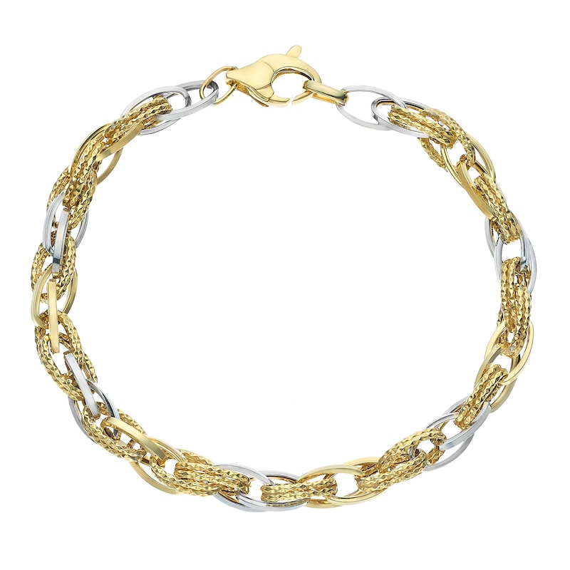 Main Image 2 of 9ct Two-Tone Gold Contrasting Link Chain Bracelet