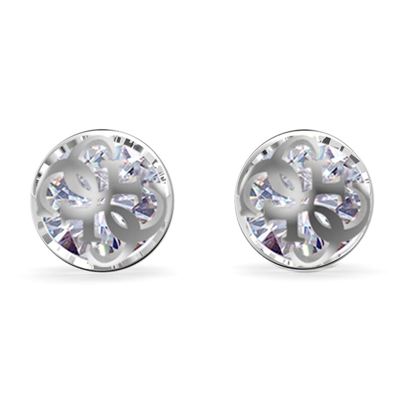 Guess Rhodium Plated Crystal Logo Stud Earrings