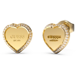 Guess Yellow Gold Plated Crystal Heart Stud Earrings