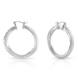 Guess Hoops Don't Lie Rhodium Plated Crystal Earrings