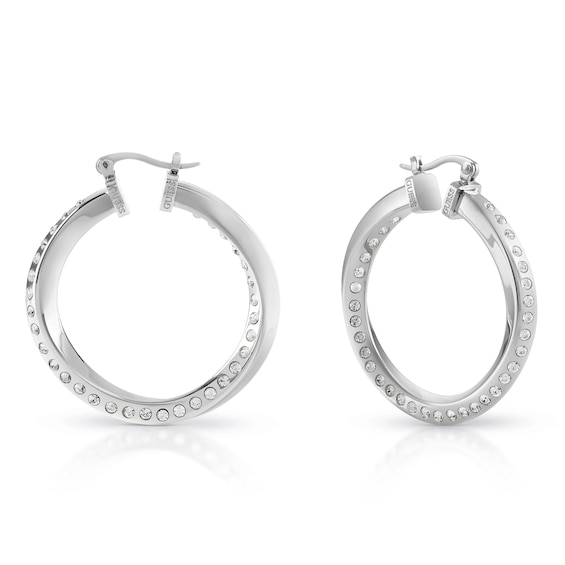 Guess Hoops Dont Lie Rhodium Plated Crystal Earrings