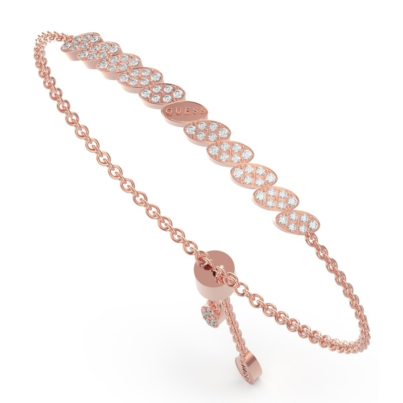 Guess Rose Gold Plated Crystal Leaf Chain Slider Bracelet