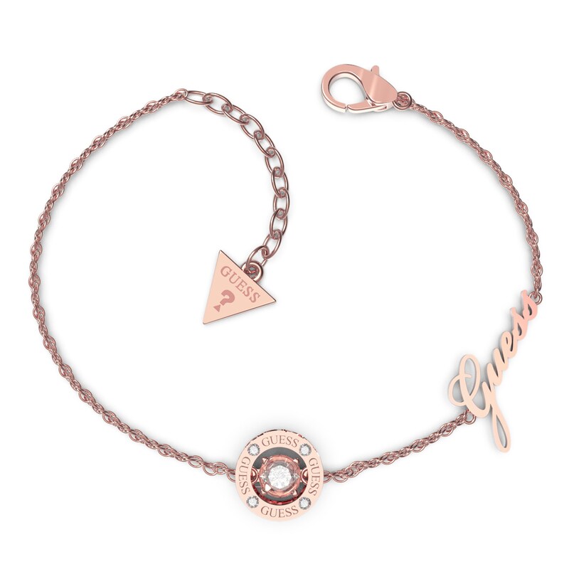 Guess Rose Gold Plated Crystal Logo Charm Bracelet