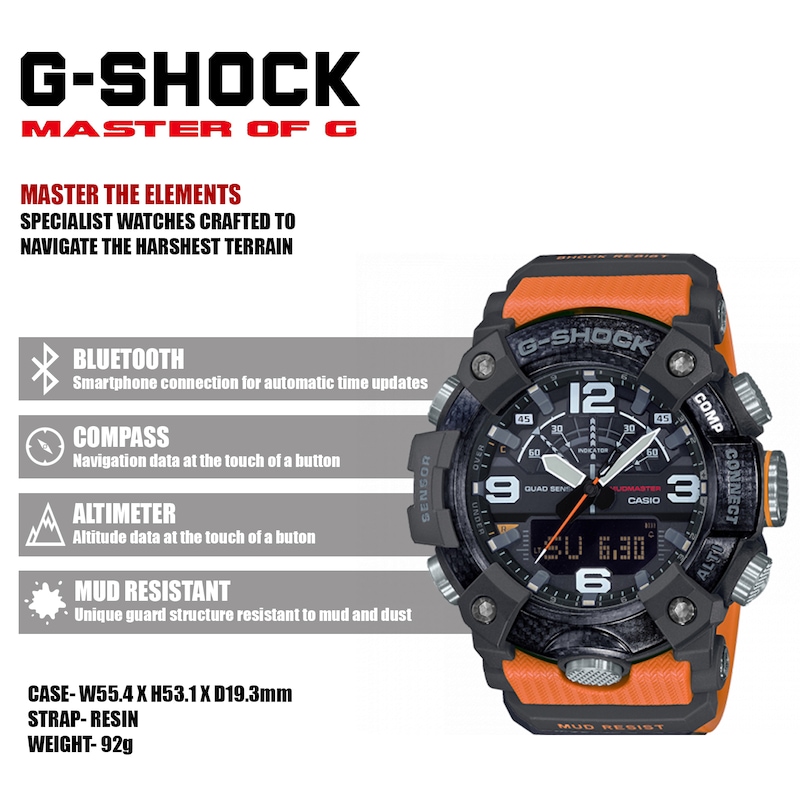 Main Image 7 of G-Shock GG-B100-1A9ER Men's Mudmaster Orange Resin Strap Watch
