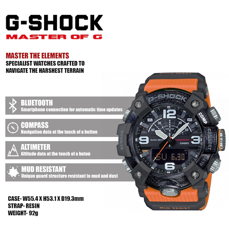 G-Shock GG-B100-1A9ER Men's Mudmaster Orange Resin Strap Watch