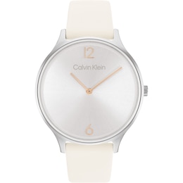 Calvin Klein Timeless Ladies' White Leather Strap Watch