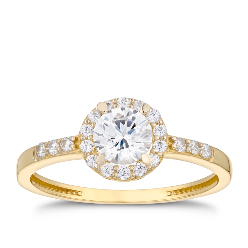 9ct Yellow Gold Cubic Zirconia Round Halo Ring