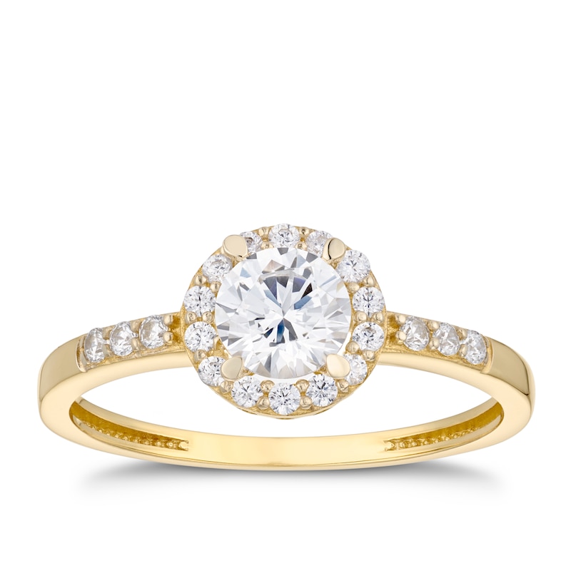 Main Image 1 of 9ct Yellow Gold Cubic Zirconia Round Halo Ring