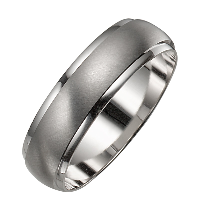 Main Image 1 of Men's 9ct White Gold Satin and Polished Ring