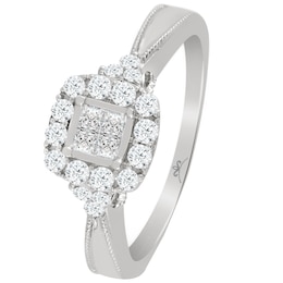 Princessa 9ct White Gold 2/5ct Diamond Square Cluster Ring
