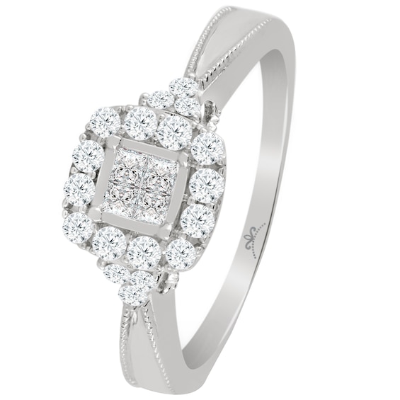 Princessa 9ct White Gold 2/5ct Diamond Square Cluster Ring