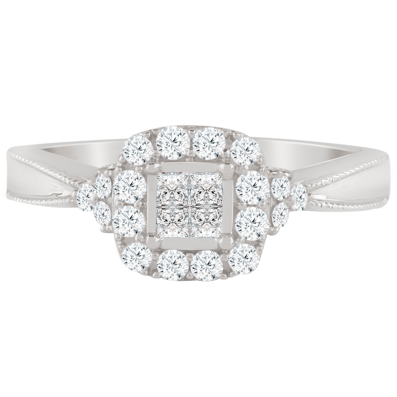 Main Image 2 of Princessa 9ct White Gold 2/5ct Diamond Square Cluster Ring