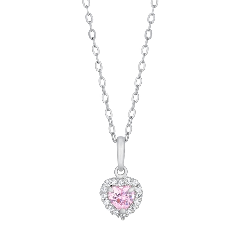 Main Image 1 of Children's Sterling Silver & Pink Cubic Zirconia Heart Pendant