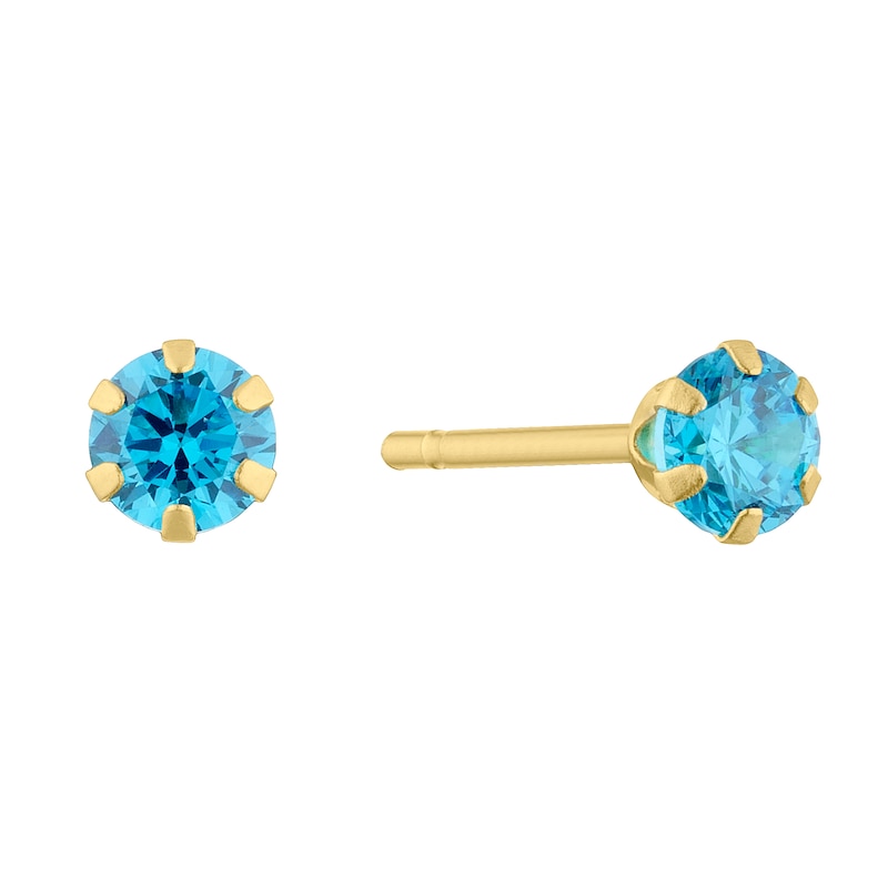 Main Image 1 of Children's 9ct Yellow Gold Blue Cubic Zirconia 3mm Stud Earrings