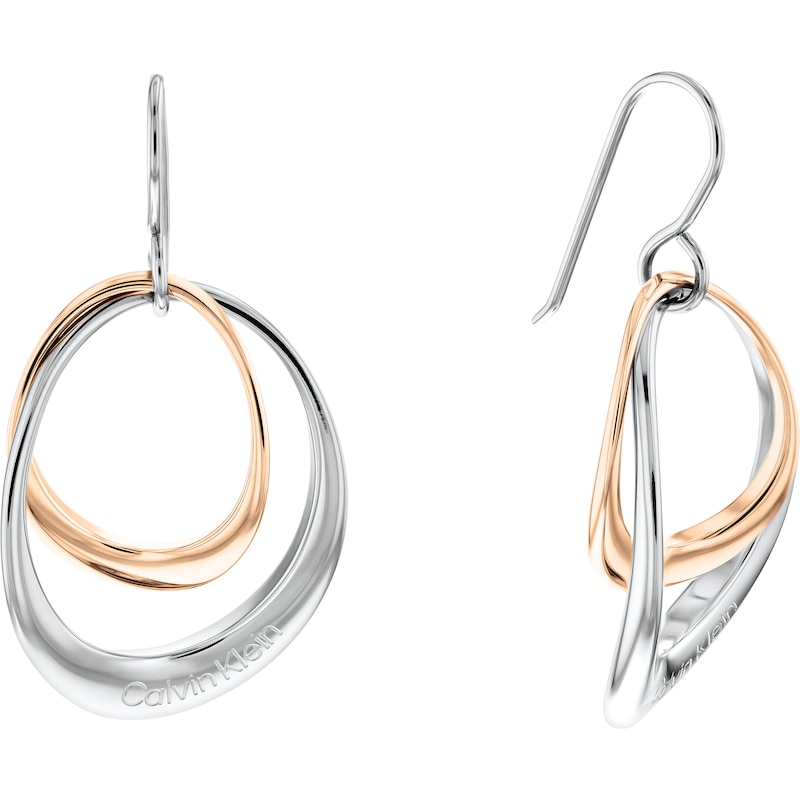 Calvin Klein Two-Tone Stainless Steel and Rose Gold Earrings