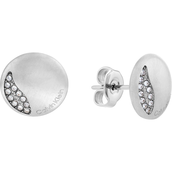 Calvin Klein Ladies Silver Tone Brushed Crystal Earrings