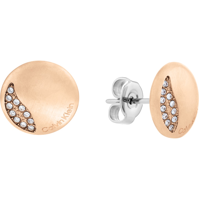 Calvin Klein Ladies' Rose Gold Tone Brushed Crystal Earrings