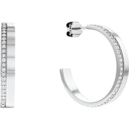 Calvin Klein Ladies' Silver Tone Crystal Hoop Earrings