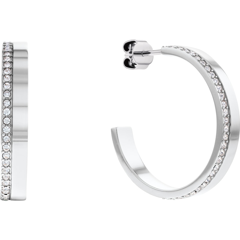 Main Image 1 of Calvin Klein Ladies' Silver Tone Crystal Hoop Earrings
