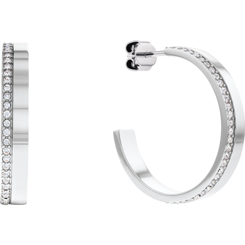 Calvin Klein Ladies' Silver Tone Crystal Hoop Earrings