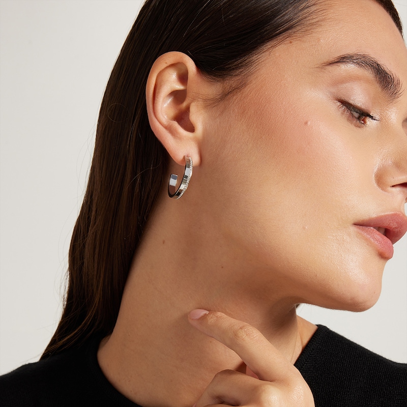 Main Image 3 of Calvin Klein Ladies' Silver Tone Crystal Hoop Earrings