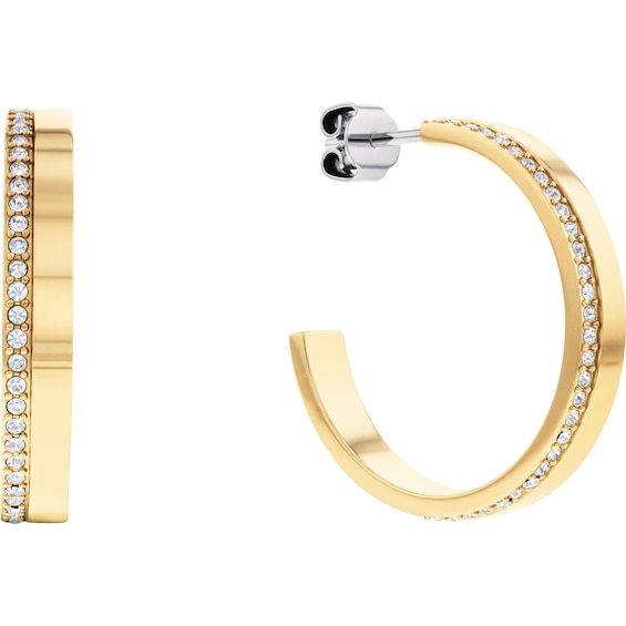 Calvin Klein Ladies Gold Tone Crystal Hoop Earrings