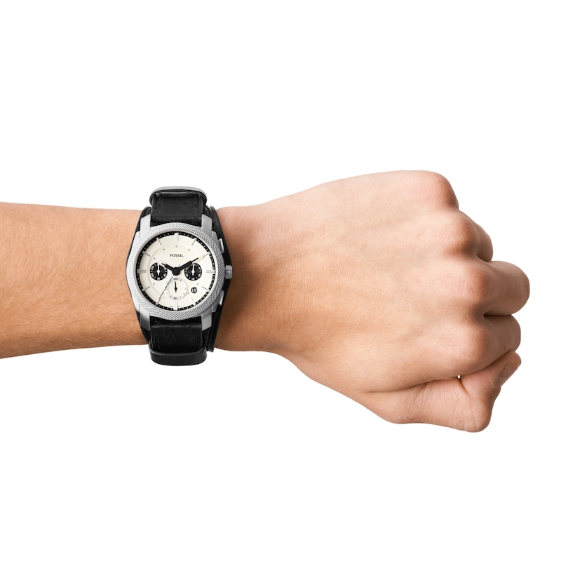 Main Image 4 of Fossil Machine Men's Black Leather Strap Watch