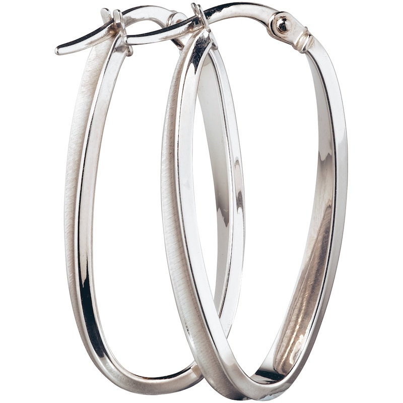 Main Image 1 of 9ct White Gold Oval Twist 26X12mm Hoop Earrings