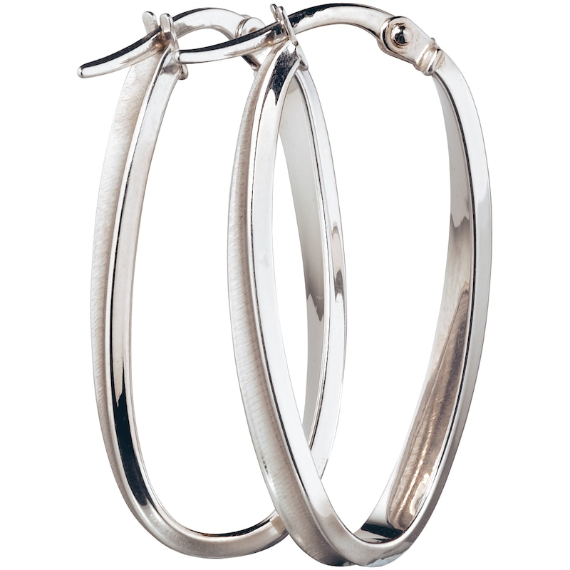 9ct White Gold Oval Twist 26X12mm Hoop Earrings | H.Samuel