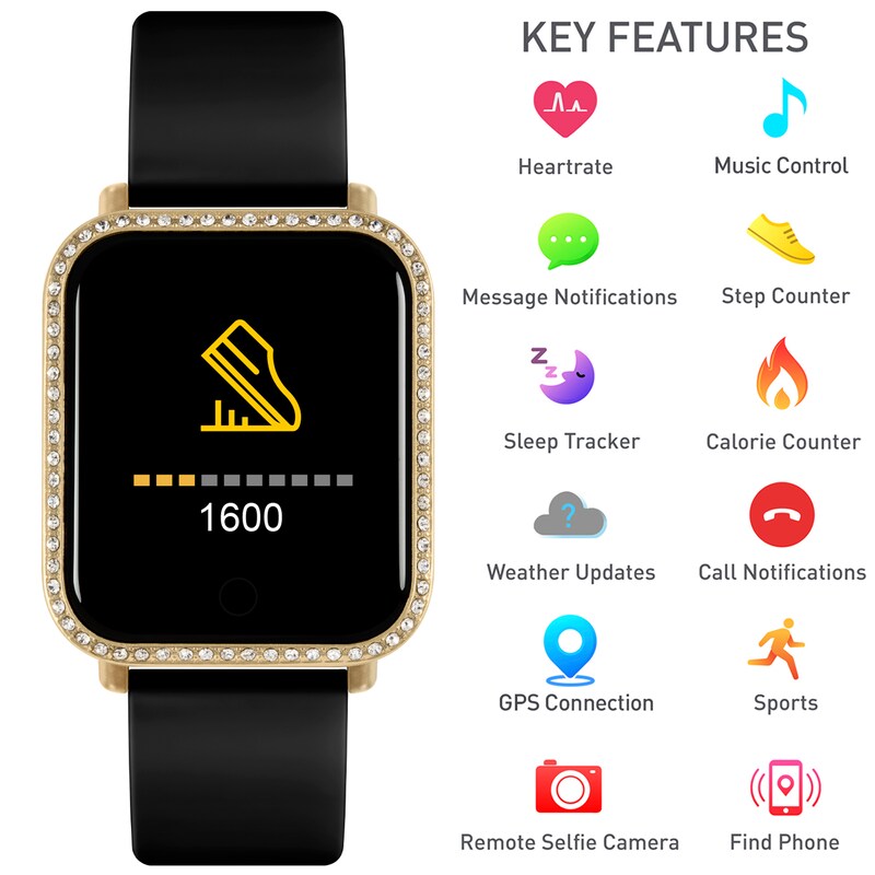 Reflex Active Series 6 Black Silicone Strap Smartwatch.