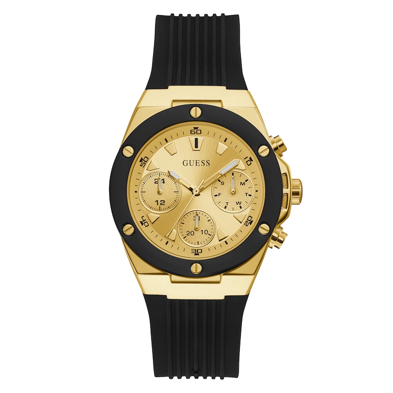 Main Image 1 of Guess Athena Crystal Ladies' Black Silicone Strap Watch
