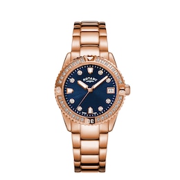 Rotary Crystal Ladies Rose Gold Tone Bracelet Watch