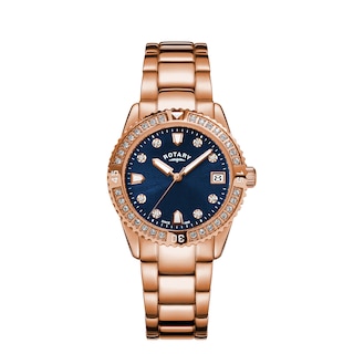 Rotary Crystal Ladies Rose Gold Tone Bracelet Watch | H.Samuel