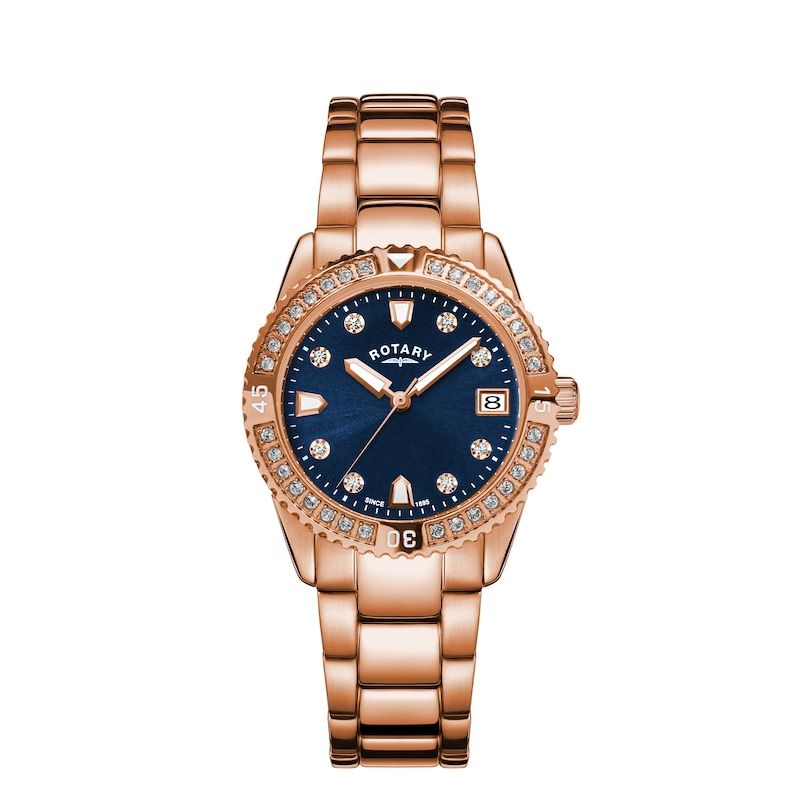 Rotary Crystal Ladies Rose Gold Tone Bracelet Watch