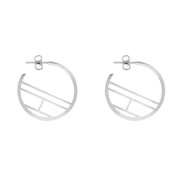 Tommy Hilfiger Stainless Steel Logo 3/4 Hoop Earrings