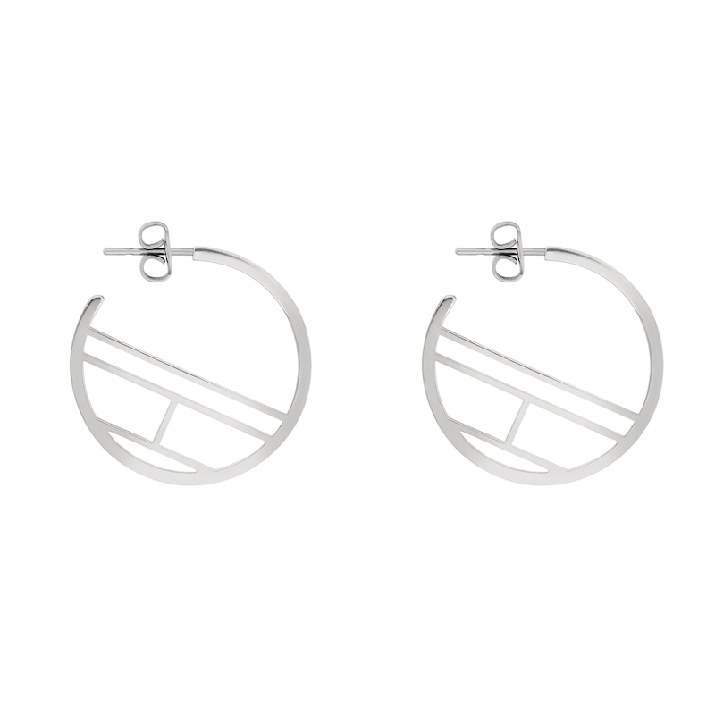 Tommy Hilfiger Stainless Steel Logo 3/4 Hoop Earrings