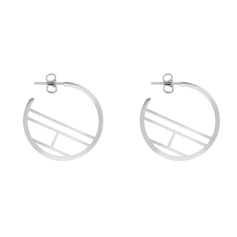 Main Image 1 of Tommy Hilfiger Stainless Steel Logo 3/4 Hoop Earrings