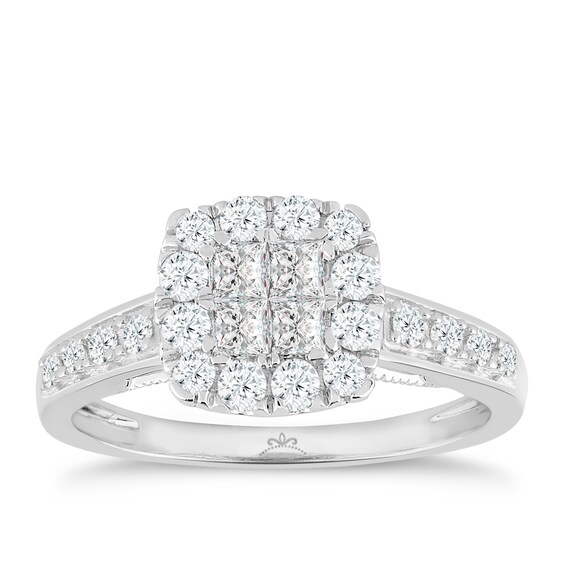 Princessa 18ct White Gold 2/3ct Diamond Square Cluster Ring