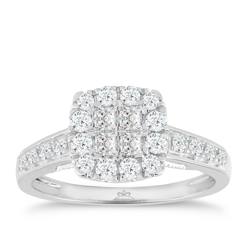 Main Image 1 of Princessa 18ct White Gold 2/3ct Diamond Square Cluster Ring
