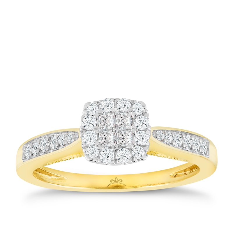 Main Image 1 of Princessa 18ct Yellow Gold 1/3ct Diamond Cluster Ring